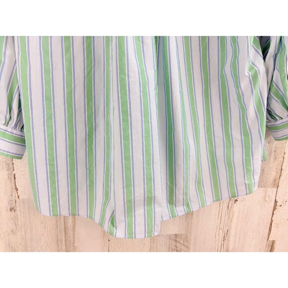 Ann Mashburn Sz XL Geraldine Popover Shirt Green Blue Stripe Poplin - Picture 15 of 16